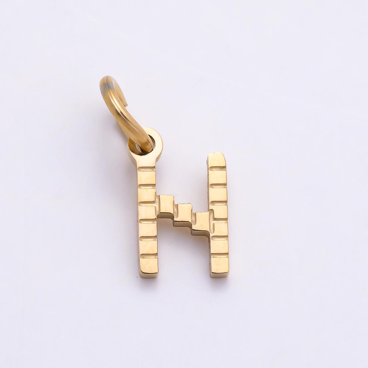 PVD Stainless 8.5mm Lined Ribbed Digital Alphabet Initial Letter Charm Custom Name Charm Jewelry Retro Gamer Gift for Her | Charms-01126