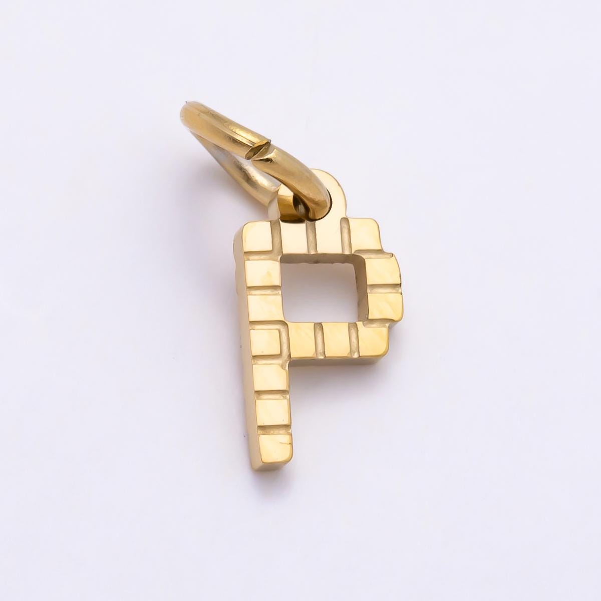 PVD Stainless 8.5mm Lined Ribbed Digital Alphabet Initial Letter Charm Custom Name Charm Jewelry Retro Gamer Gift for Her | Charms-01126