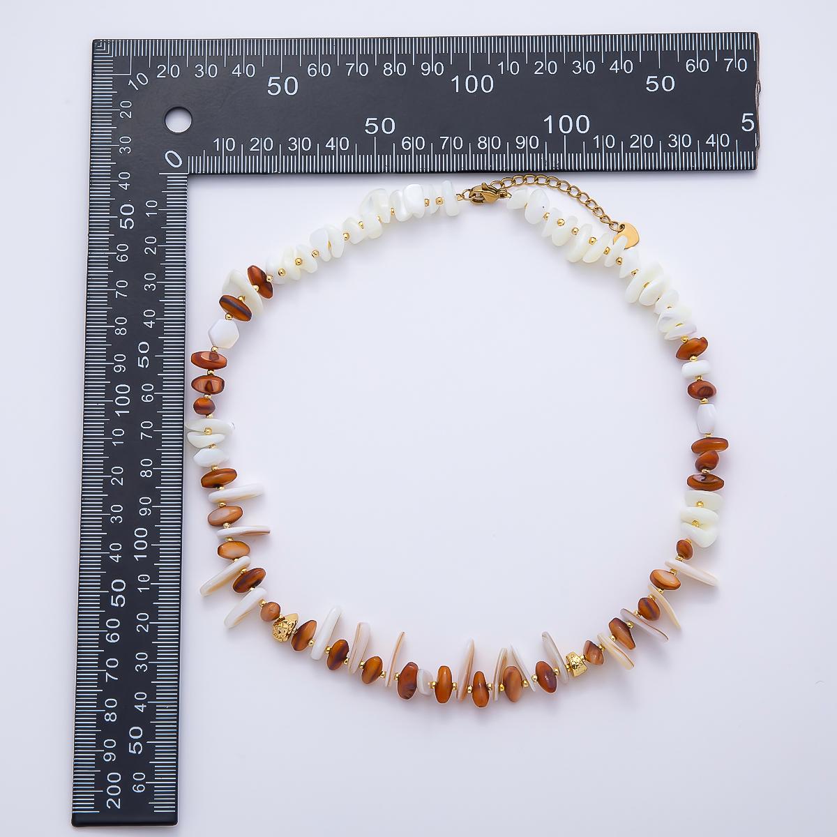 10mm Red Citrine White Shell Pearl Biwa Pebble Gemstone Chain 15.5 Inch Necklace Coastal Boho Beach Jewelry Fashion Statement | WA-04725
