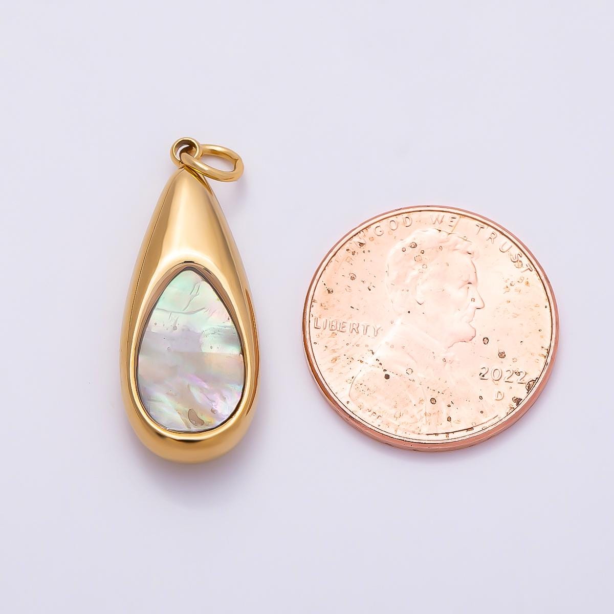 PVD Gold Stainless Steel 25mm Shell Pearl Teardrop Charm Chunky Puff Waterdrop Pendant Boho Jewelry Making Supply for Necklace| Charms-01332