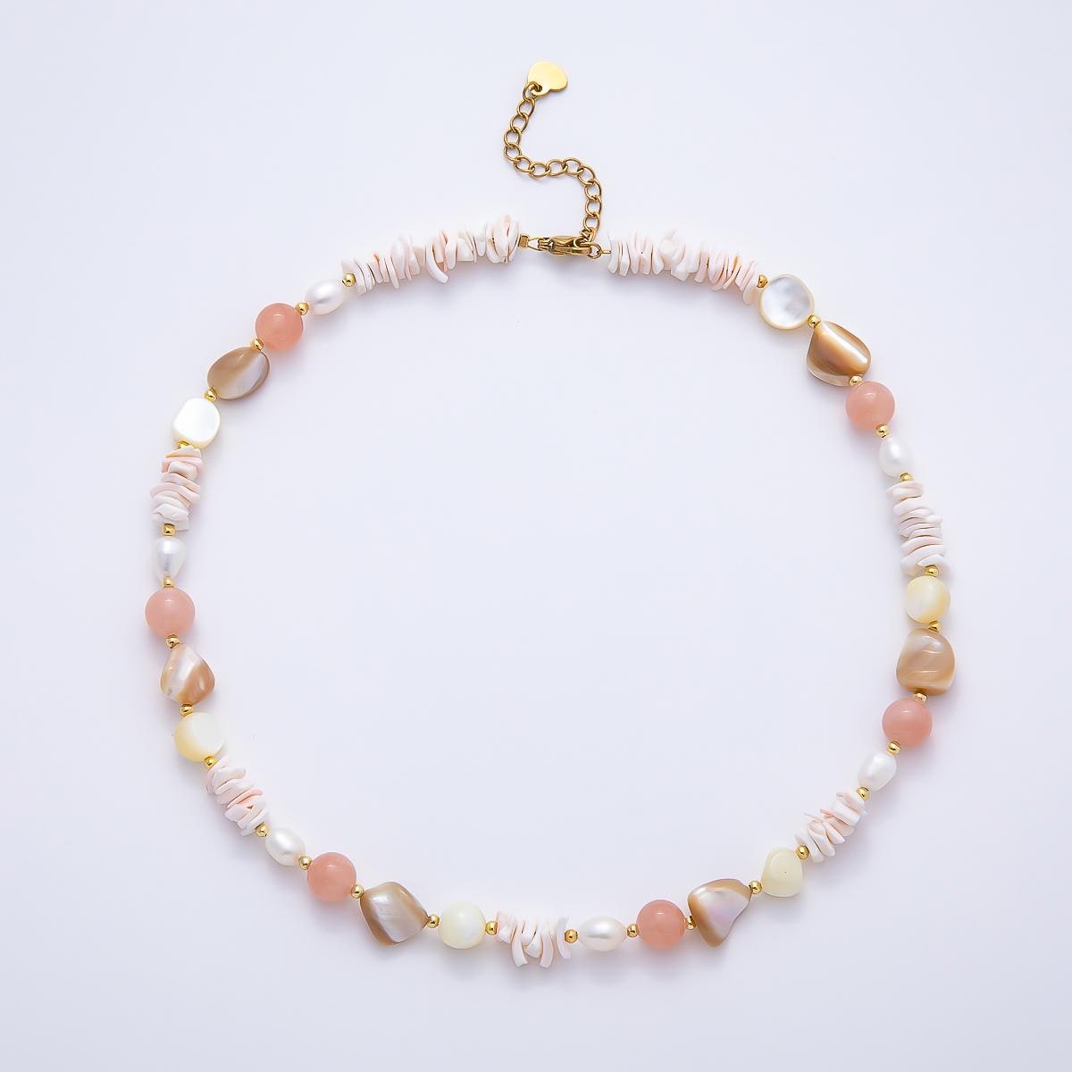 Handmade 5mm Pink Quartz Pika Pearl Multifaceted Gemstone Chain 15.5 Inch Necklace Wedding Jewelry Coastal Layering Necklace Gift | WA-04729