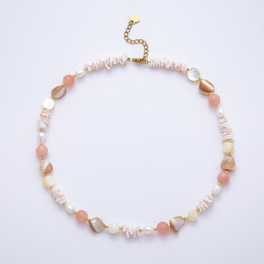 Handmade 5mm Pink Quartz Pika Pearl Multifaceted Gemstone Chain 15.5 Inch Necklace Wedding Jewelry Coastal Layering Necklace Gift | WA-04729