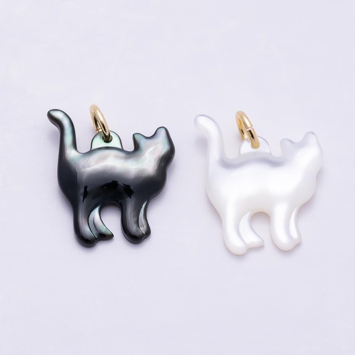 Abalone, White Shell Pearl Cat Animal 18K Gold Filled Charm for Halloween Black Cat Lovers | CHARMS-1407