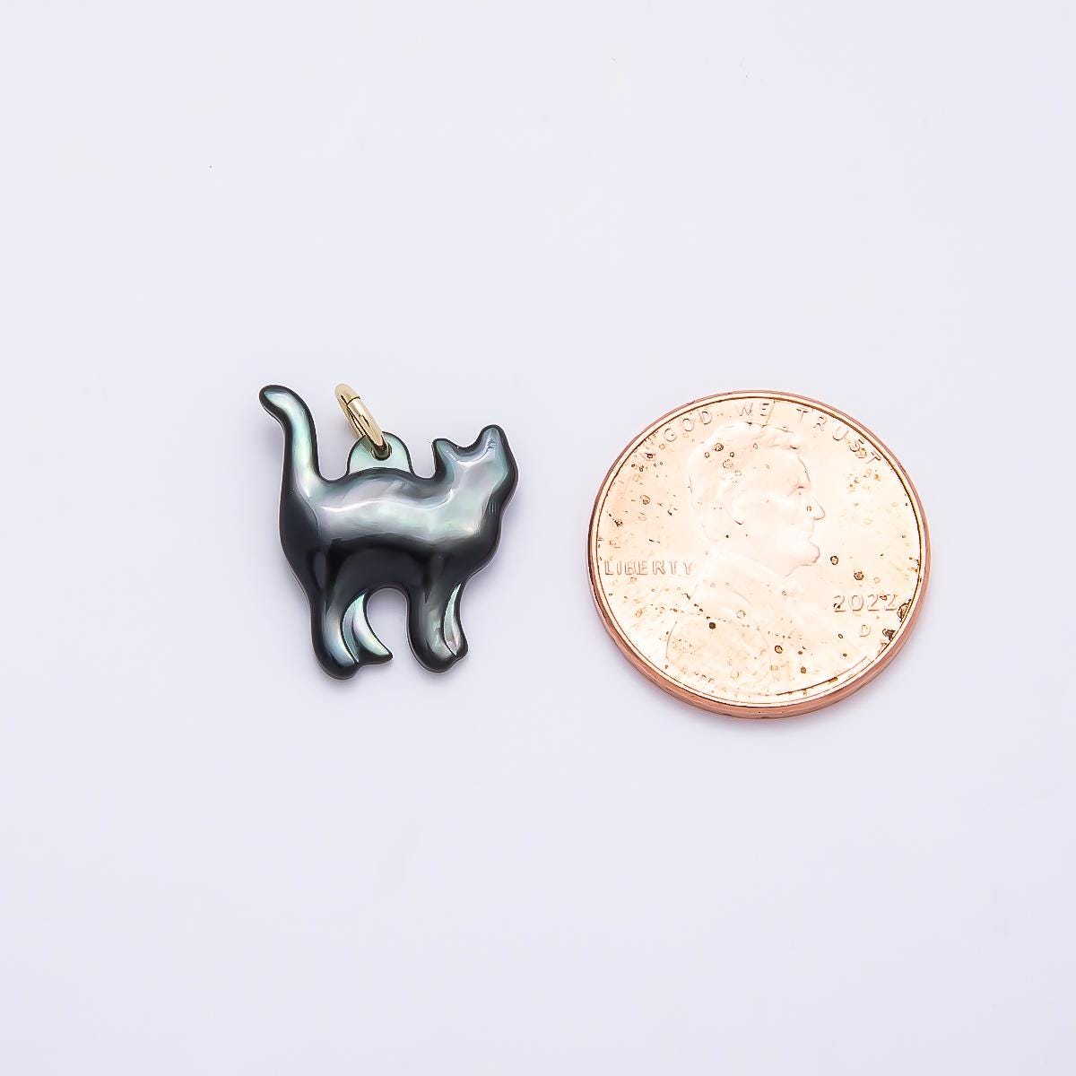 Abalone, White Shell Pearl Cat Animal 18K Gold Filled Charm for Halloween Black Cat Lovers | CHARMS-1407