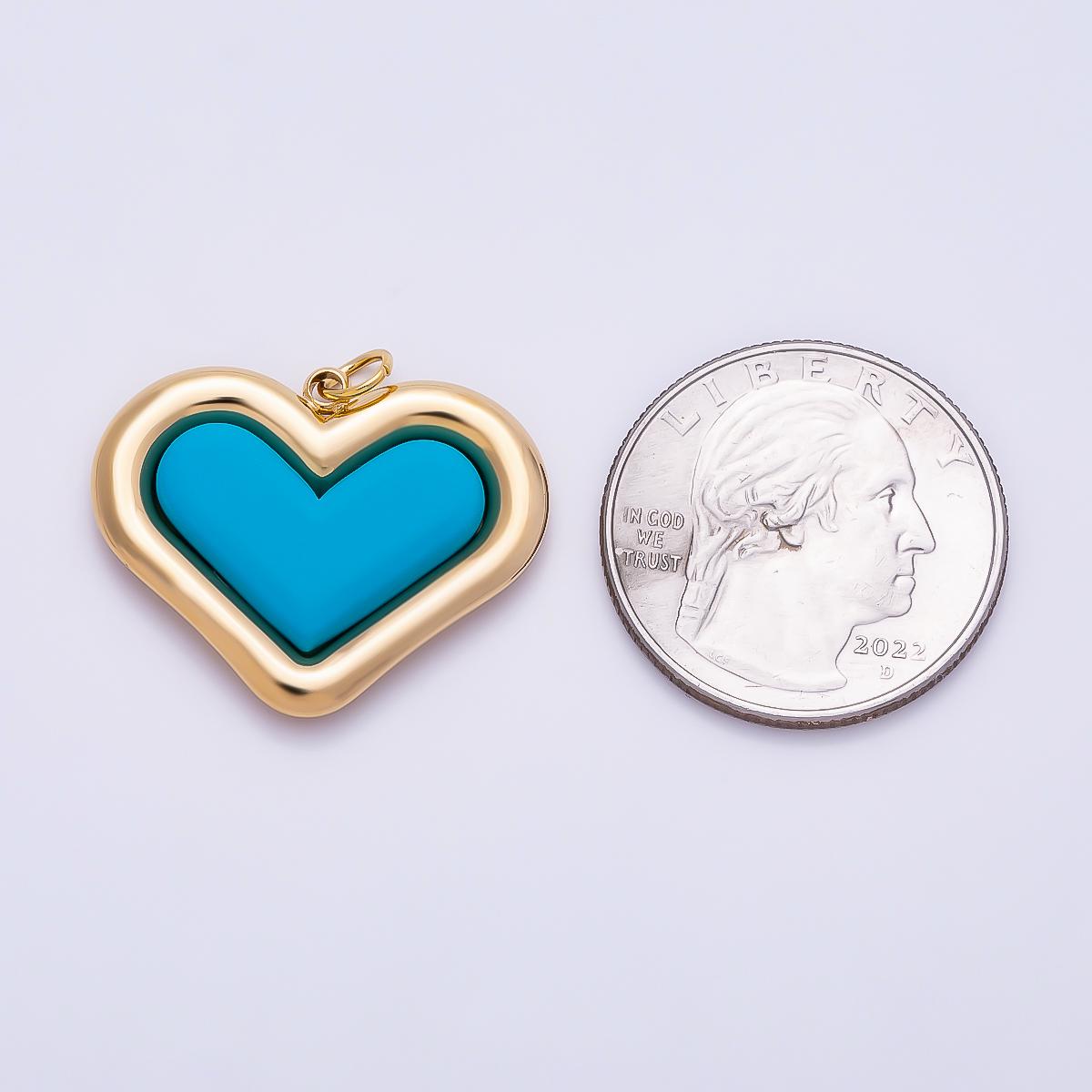 PVD Gold Stainless Steel 27mm Heart Bezel Enamel Charm Colorful Puffed Love Pendants Romantic DIY Jewelry Making Supply | Charms-01338