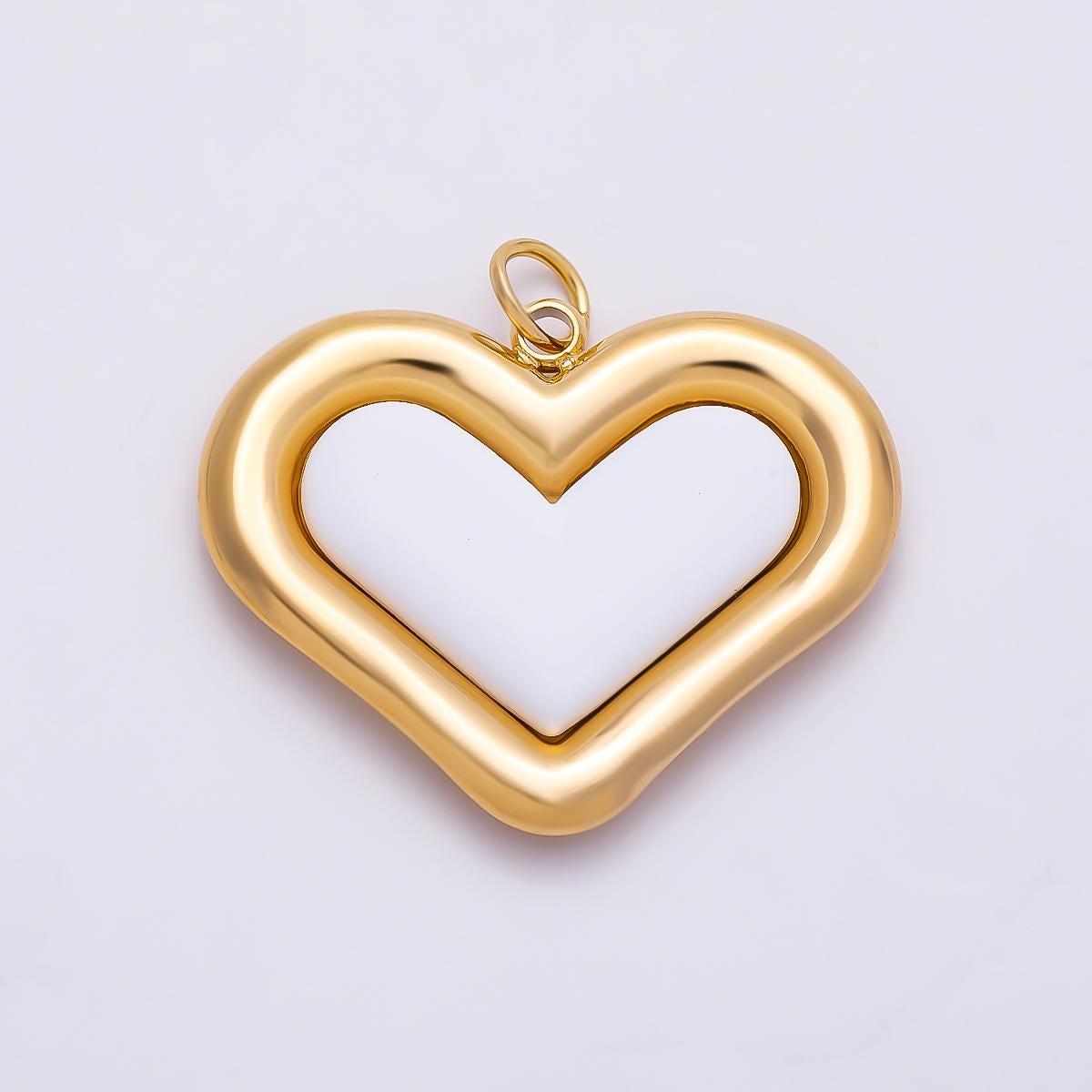PVD Gold Stainless Steel 27mm Heart Bezel Enamel Charm Colorful Puffed Love Pendants Romantic DIY Jewelry Making Supply | Charms-01338