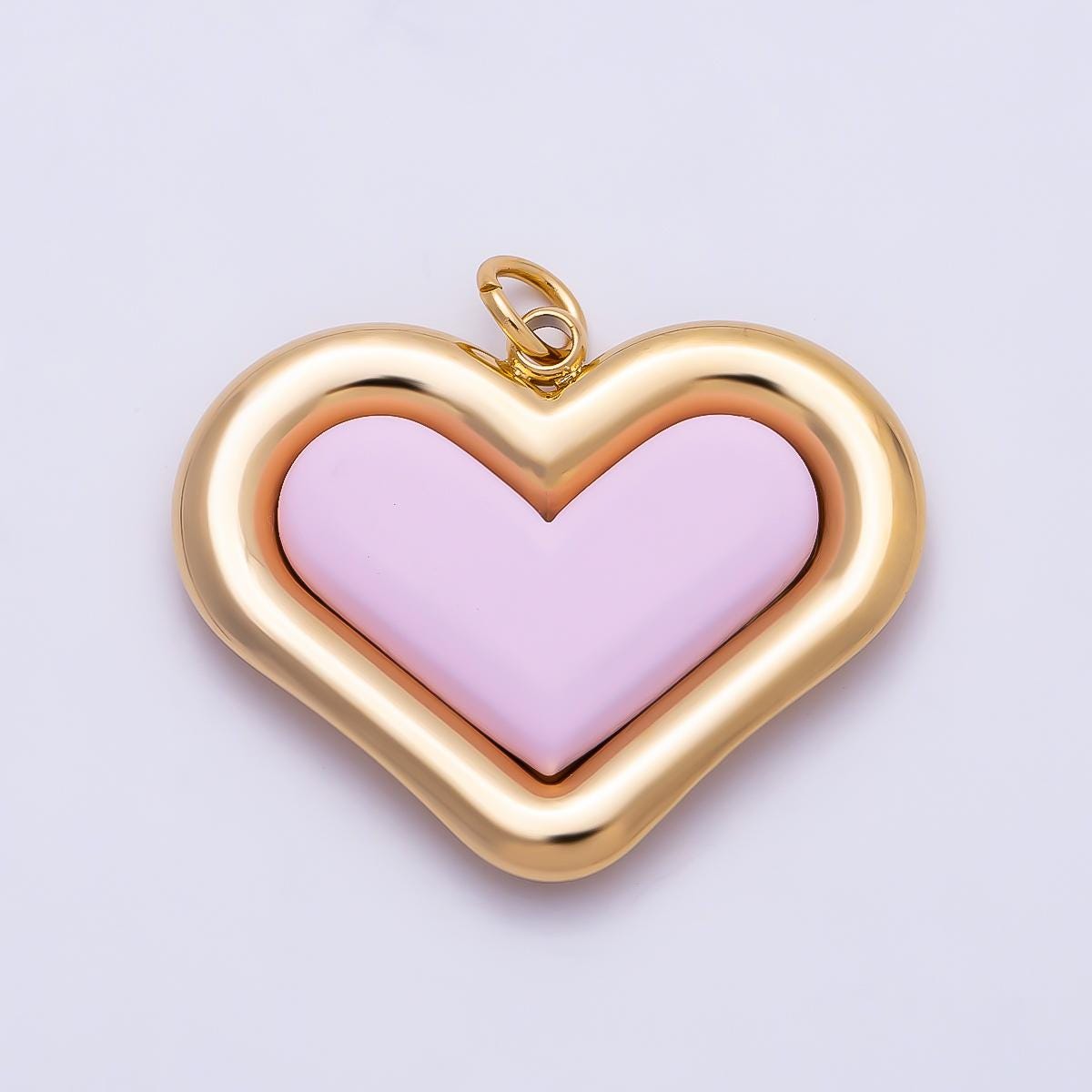 PVD Gold Stainless Steel 27mm Heart Bezel Enamel Charm Colorful Puffed Love Pendants Romantic DIY Jewelry Making Supply | Charms-01338