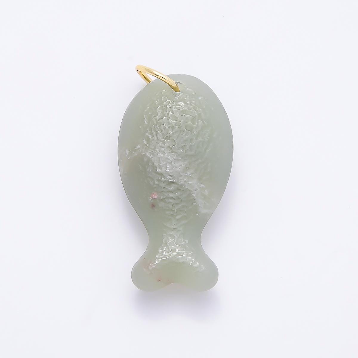 Natural Jade Fish Pendant Charm, 18k Gold Filled Fish Charm, Fish Stone Pendant for Necklace, Bracelet Jewelry Making Supplies Charms-1389