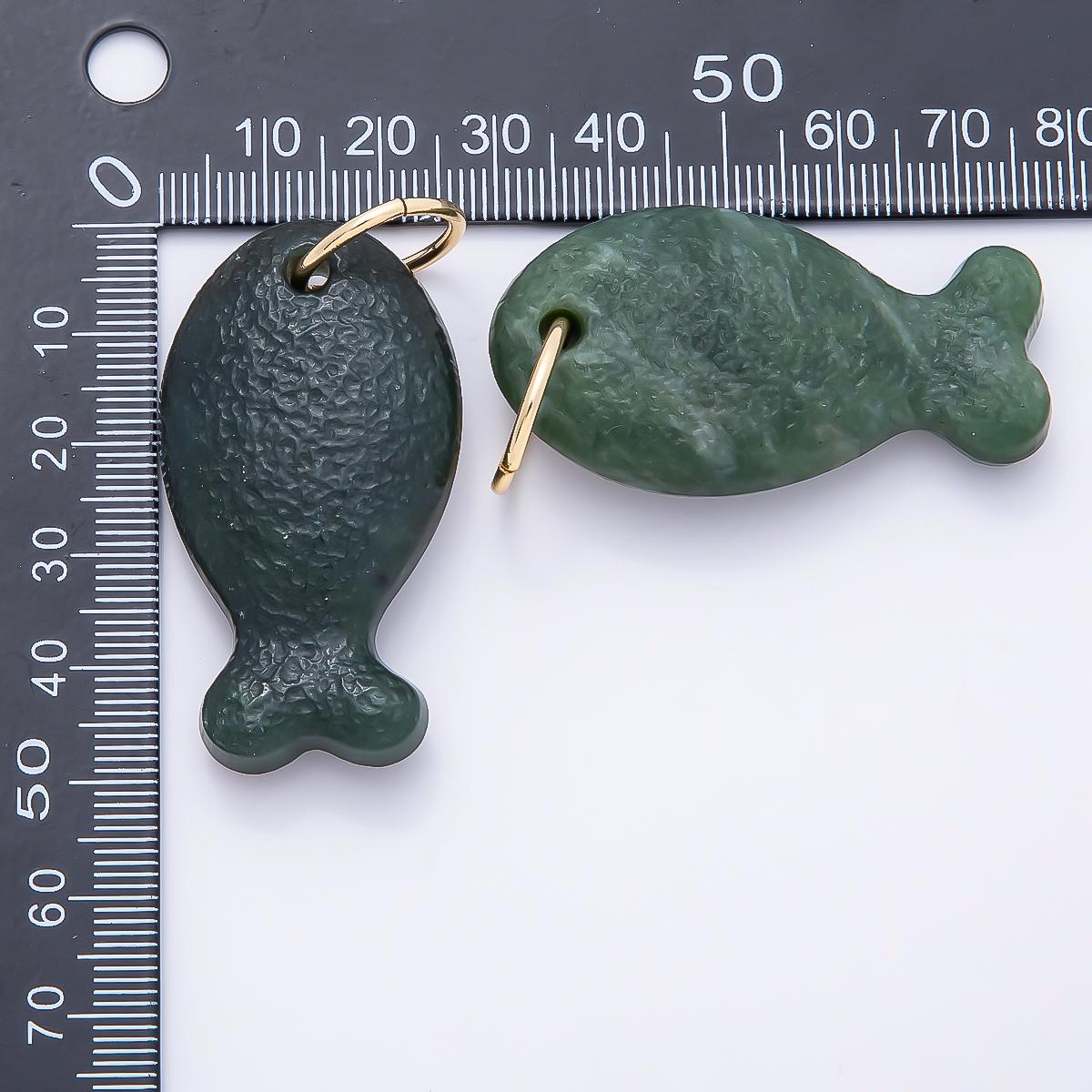 Natural Jade Fish Pendant Charm, 18k Gold Filled Fish Charm, Fish Stone Pendant for Necklace, Bracelet Jewelry Making Supplies Charms-1389