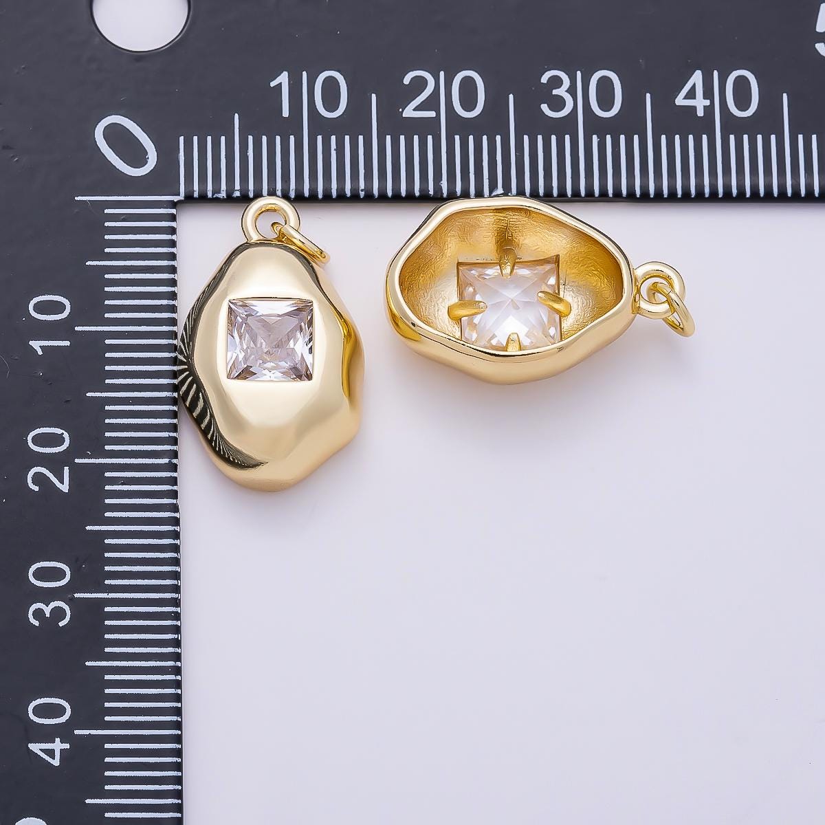 16K Gold Filled 21mm Clear Square CZ Molten Pebble Charm Chunky Nugget Pendant DIY Modern Minimalist Jewelry Making Supply | Charms-01356