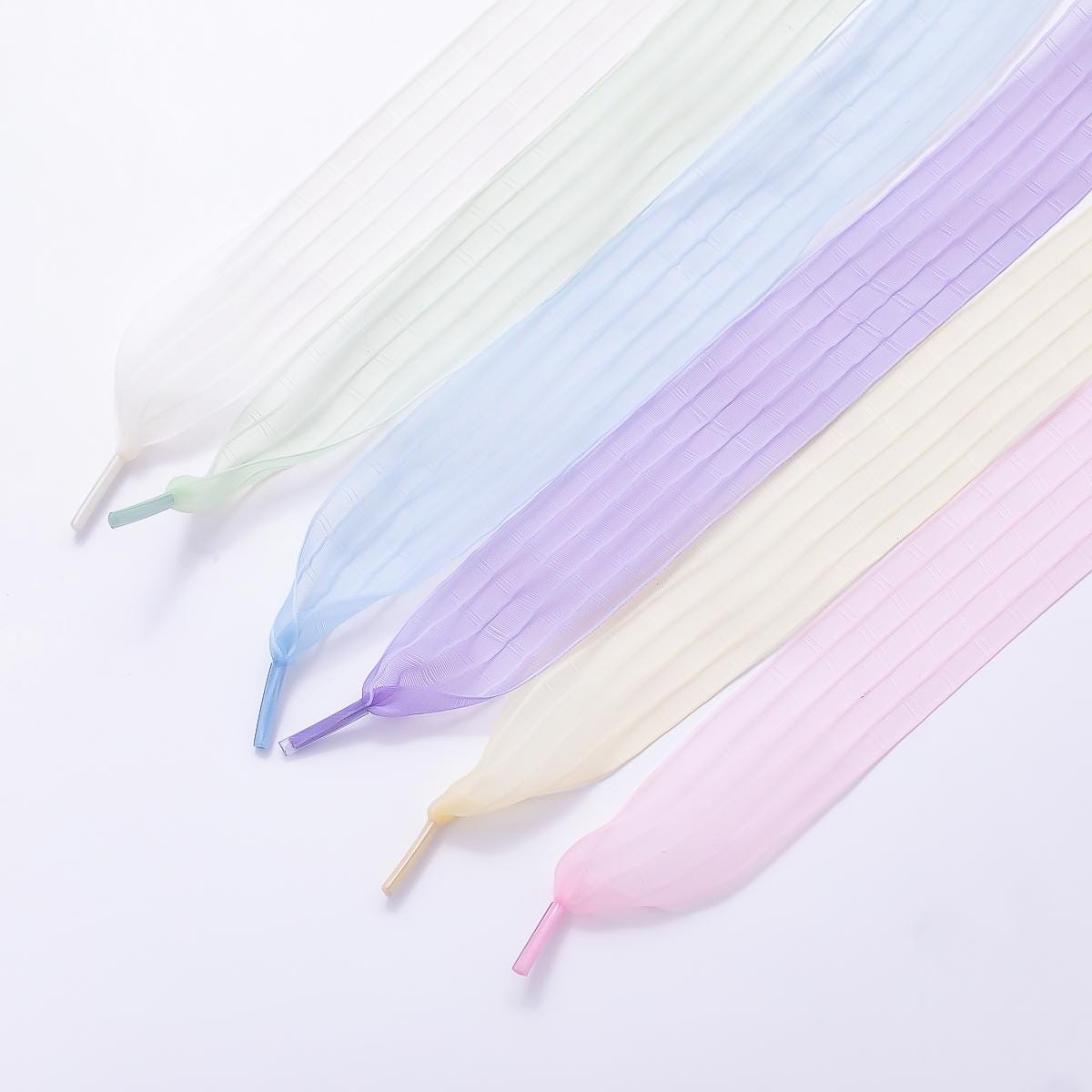Pink , Blue, Purple, Green, White, Yellow Stripes Organza Ribbon Shoelaces | Sheer Sneaker Shoe Laces Back to School Trend WB-364