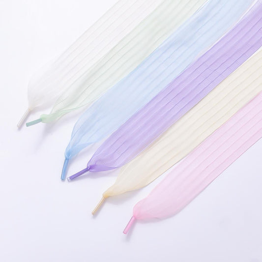 Pink , Blue, Purple, Green, White, Yellow Stripes Organza Ribbon Shoelaces | Sheer Sneaker Shoe Laces Back to School Trend WB-364