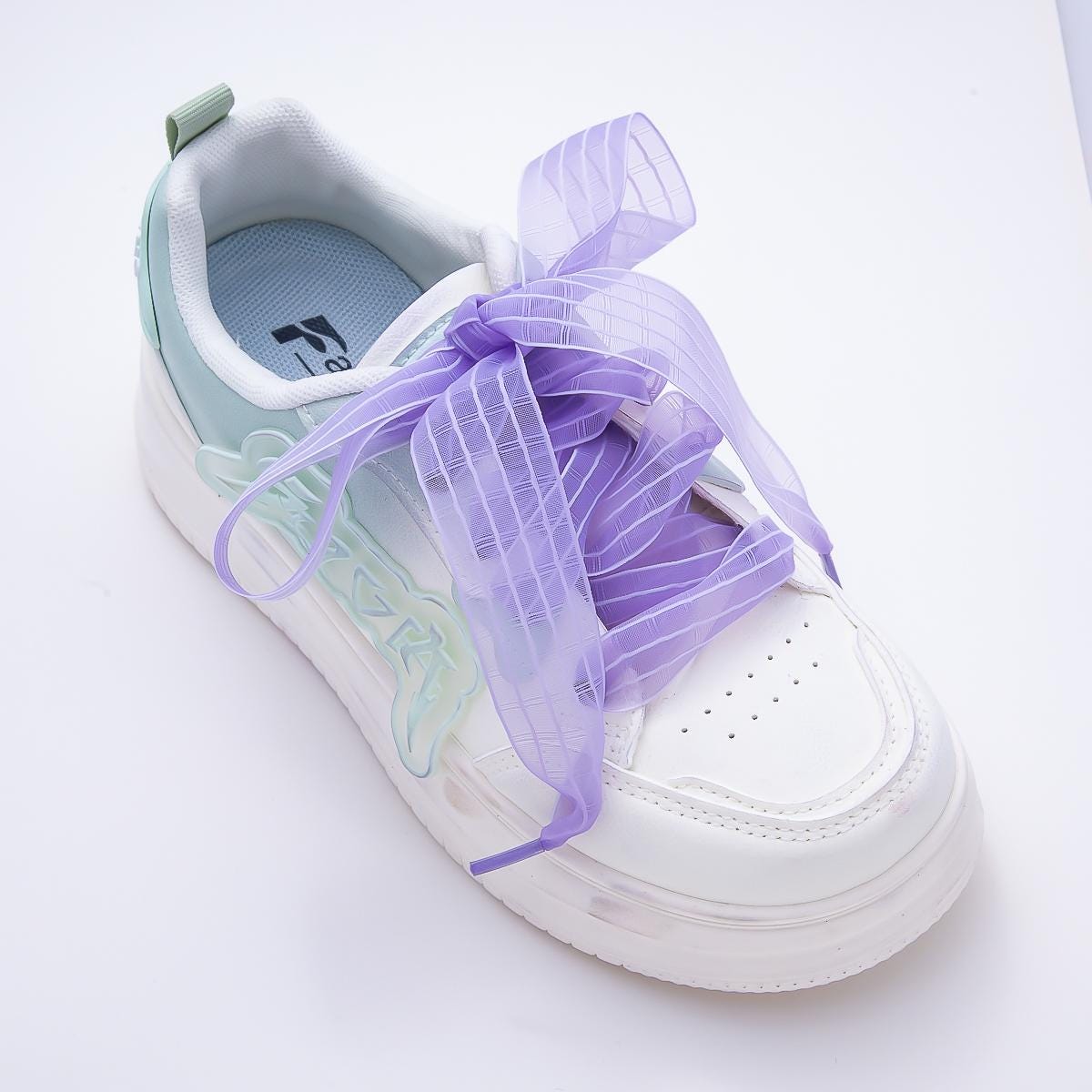 Pink , Blue, Purple, Green, White, Yellow Stripes Organza Ribbon Shoelaces | Sheer Sneaker Shoe Laces Back to School Trend WB-364