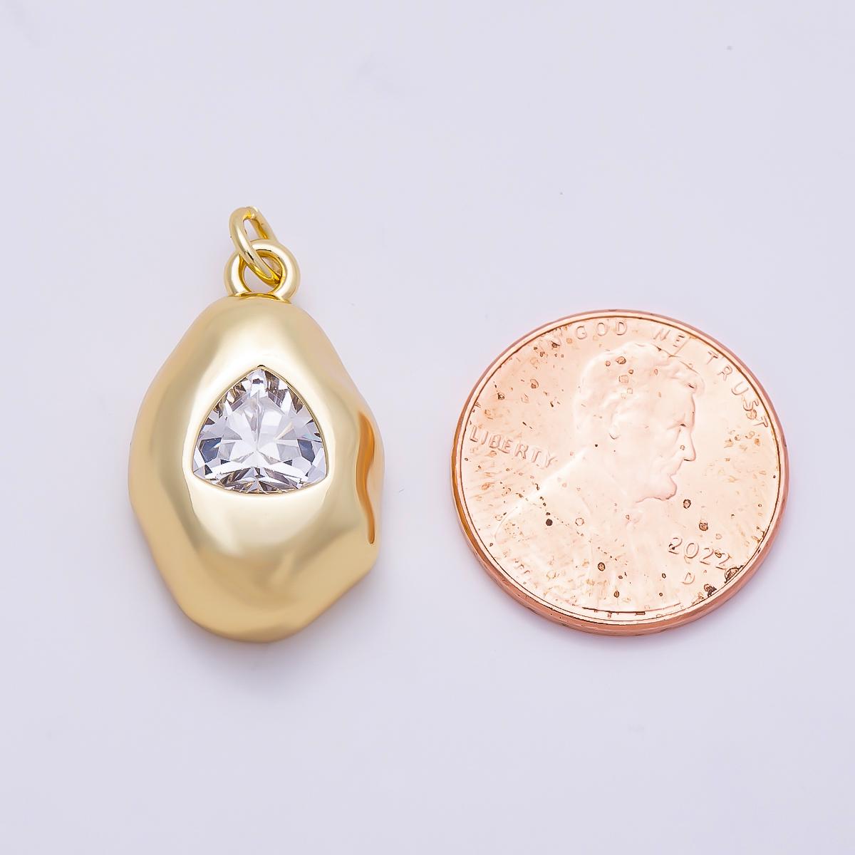 16K Gold Filled 21mm Clear Square CZ Molten Pebble Charm Chunky Nugget Pendant DIY Modern Minimalist Jewelry Making Supply | Charms-01356