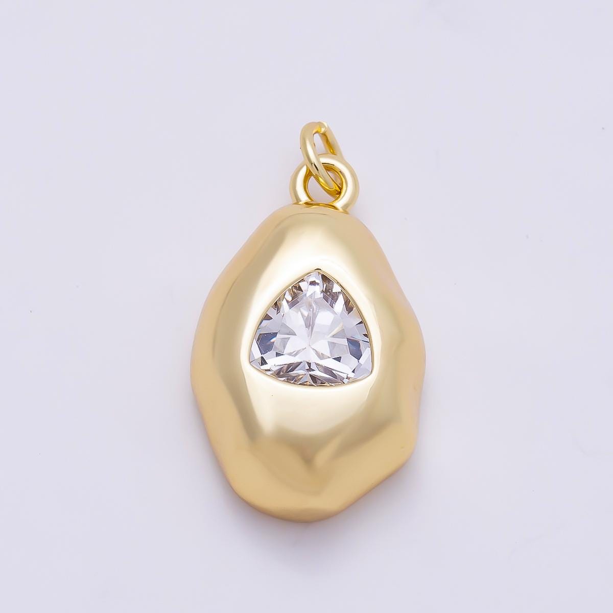16K Gold Filled 21mm Clear Square CZ Molten Pebble Charm Chunky Nugget Pendant DIY Modern Minimalist Jewelry Making Supply | Charms-01356