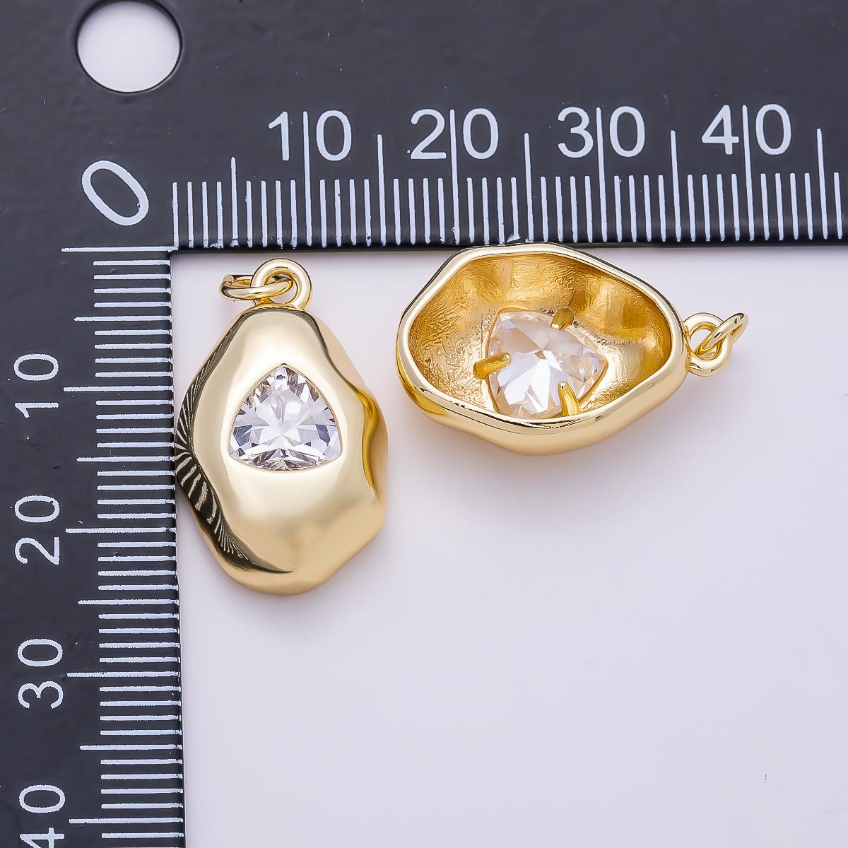 16K Gold Filled 21mm Clear Square CZ Molten Pebble Charm Chunky Nugget Pendant DIY Modern Minimalist Jewelry Making Supply | Charms-01356