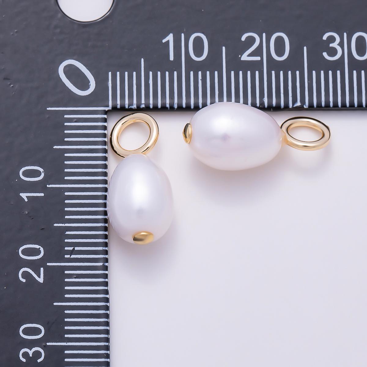 Dainty white pearl gold charm 8mm pearl june birthstone necklace charm, earring dangle charms, pearl drops diy jewelry supplies charms-1396