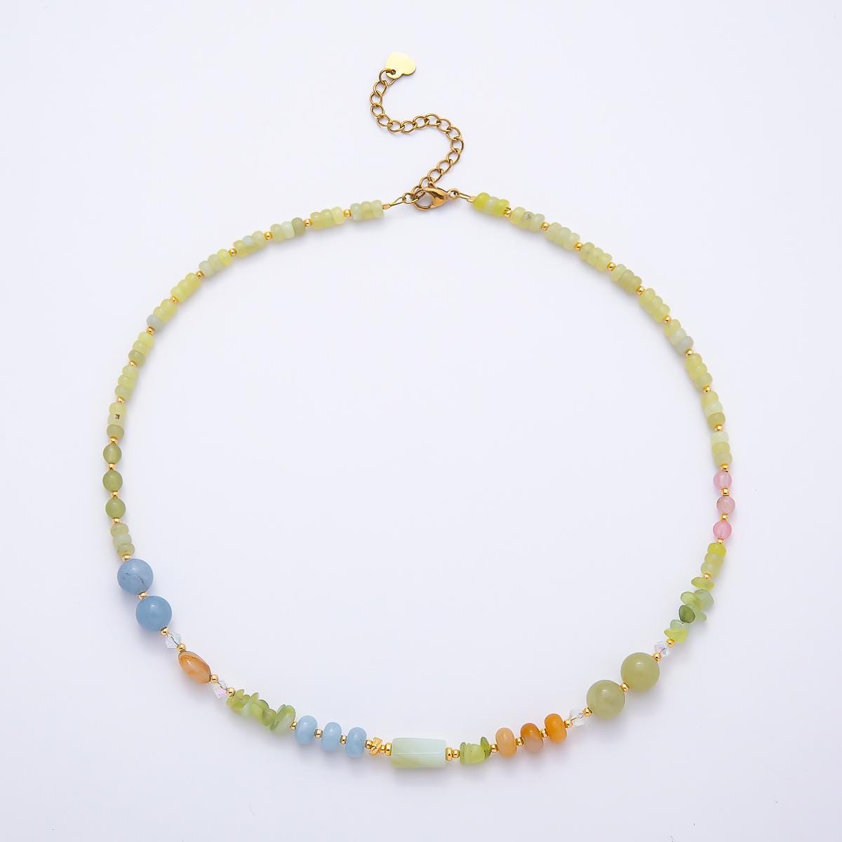 Handmade 4.2mm Green Aventurine Rondelle Pebble Round Gemstone Chain 16 Inch Necklace Colorful Boho Fairy Statement Jewelry | WA-04731