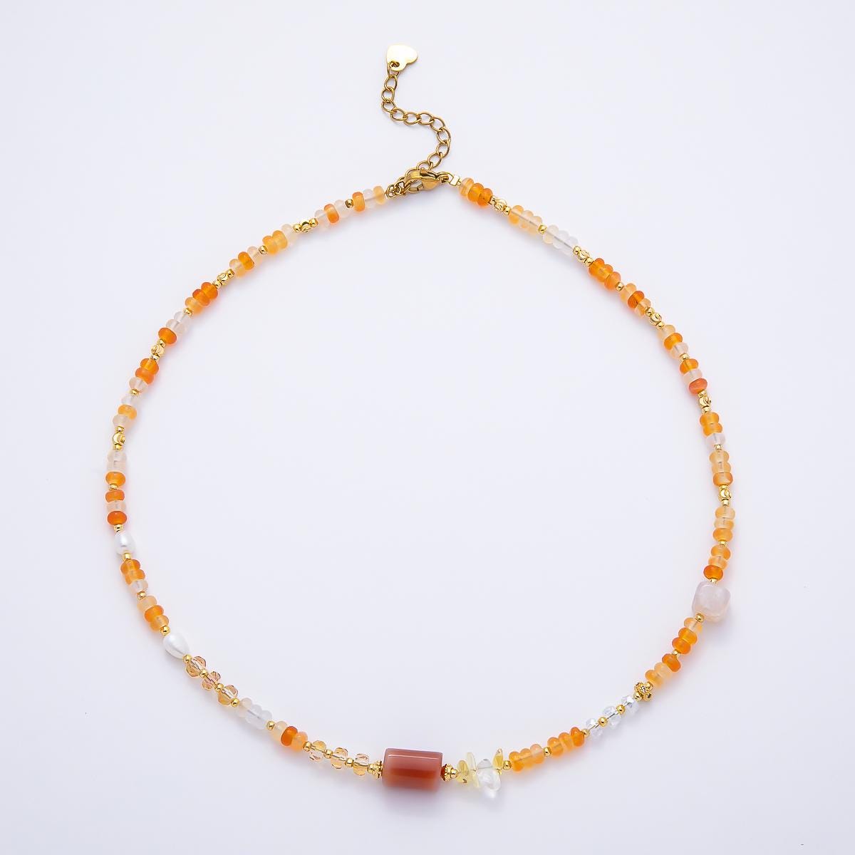 Handmade 4.2mm Yellow Citrine AB Shell Pearl Rondelle Multifaceted Gemstone Chain 15.5 Inch Necklace Warm Boho Autumn Jewelry | WA-04738