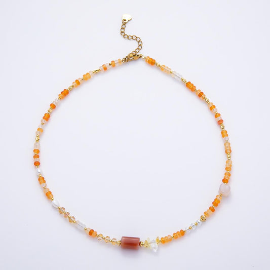 Handmade 4.2mm Yellow Citrine AB Shell Pearl Rondelle Multifaceted Gemstone Chain 15.5 Inch Necklace Warm Boho Autumn Jewelry | WA-04738