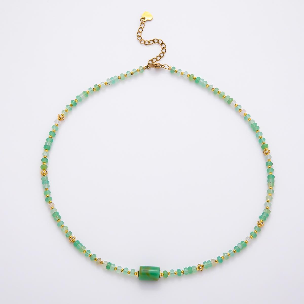 Handmade 4.2mm Green Prehnite Rondelle Bead Gemstone Chain 16 Inch Necklace Elegant Crystal Jewelry Birthday Gift for Her | WA-04739
