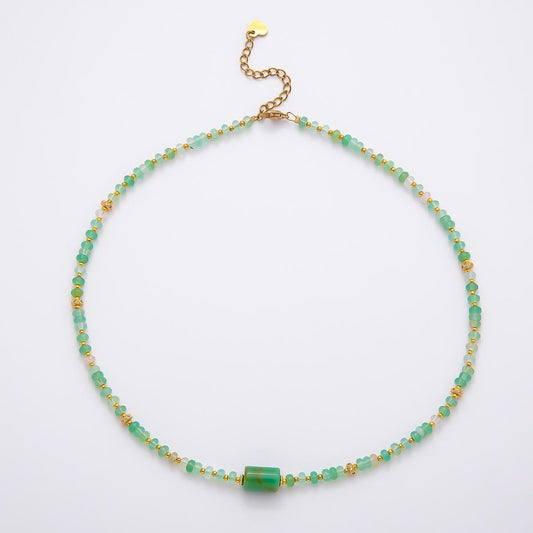 Handmade 4.2mm Green Prehnite Rondelle Bead Gemstone Chain 16 Inch Necklace Elegant Crystal Jewelry Birthday Gift for Her | WA-04739