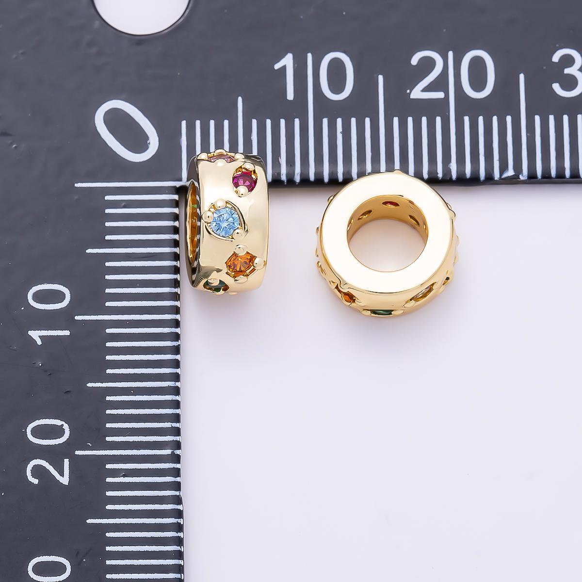 16K Gold Filled 10mm Multicolor CZ Irregular Dotted Rondelle Bead Rainbow Star Cylinder Charm for DIY Jewelry Making Supplies | Beads-00489