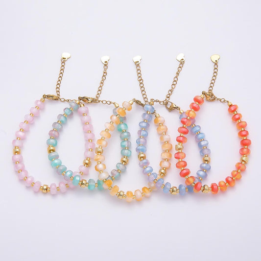 Handmade 8mm Orange, Yellow, Blue, Green, Pink Glitter Rondelle Bead Resin 7 Inch Bracelet w. Extender Summer Jewelry Gift | WA-04554