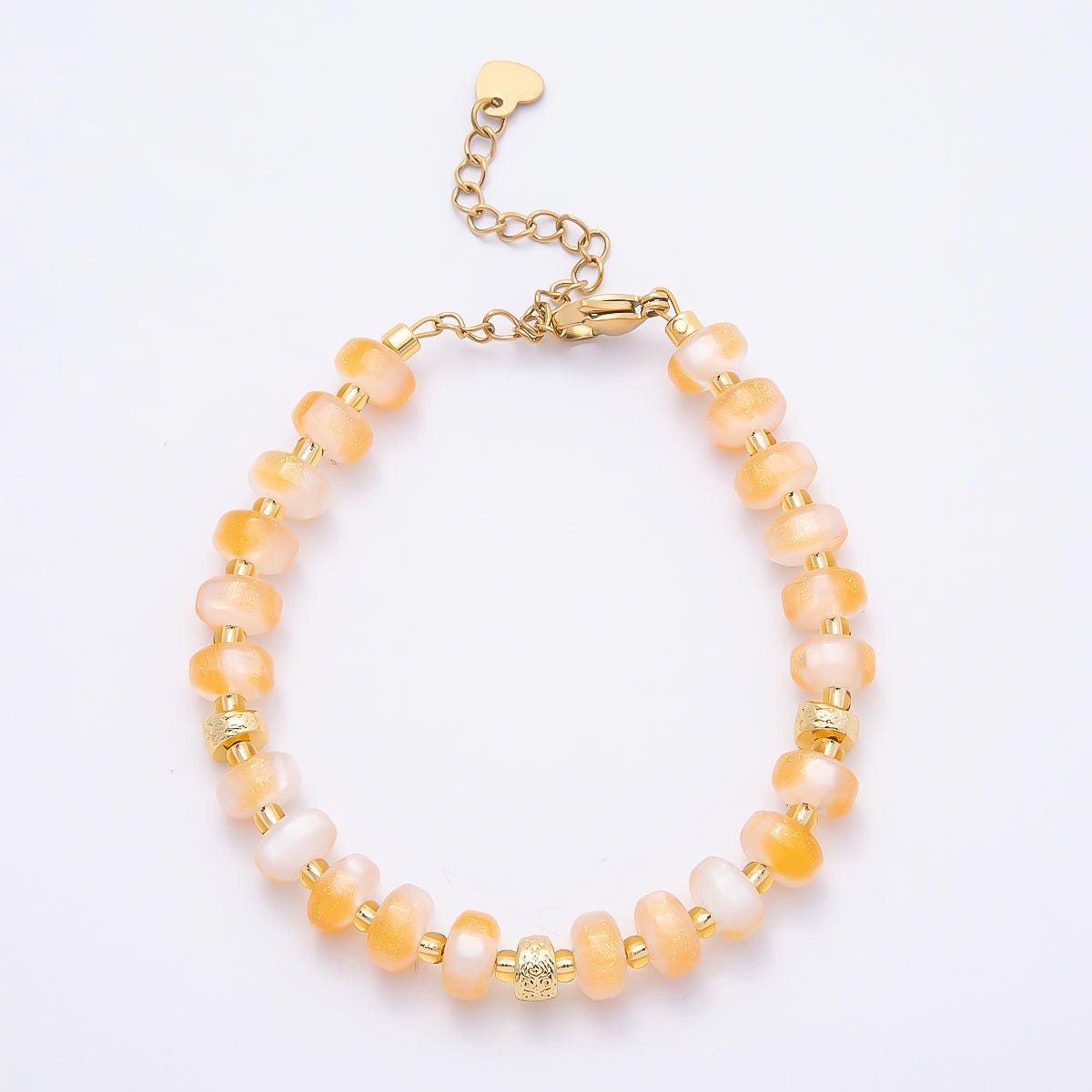 Handmade 8mm Orange, Yellow, Blue, Green, Pink Glitter Rondelle Bead Resin 7 Inch Bracelet w. Extender Summer Jewelry Gift | WA-04554