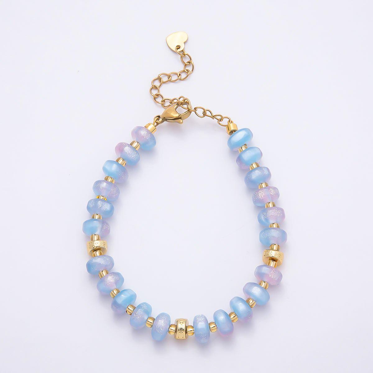 Handmade 8mm Orange, Yellow, Blue, Green, Pink Glitter Rondelle Bead Resin 7 Inch Bracelet w. Extender Summer Jewelry Gift | WA-04554
