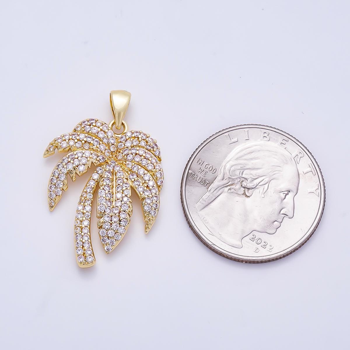 16K Gold Filled 27mm Micro Paved CZ Palm Tree Summer Pendant Tropical Charm for DIY Summer Beach Necklace Jewelry Supply | Charms-01315