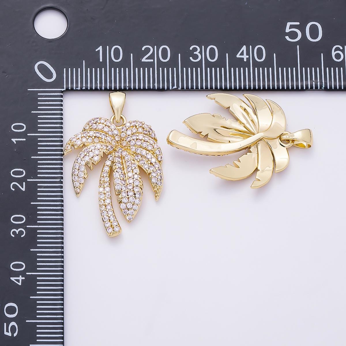 16K Gold Filled 27mm Micro Paved CZ Palm Tree Summer Pendant Tropical Charm for DIY Summer Beach Necklace Jewelry Supply | Charms-01315