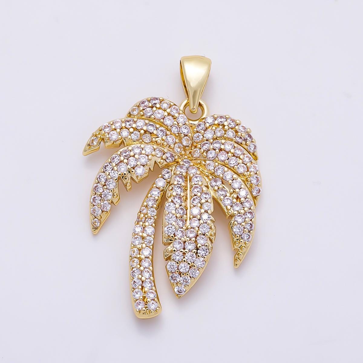 16K Gold Filled 27mm Micro Paved CZ Palm Tree Summer Pendant Tropical Charm for DIY Summer Beach Necklace Jewelry Supply | Charms-01315