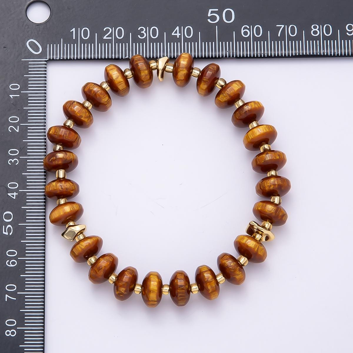 Handmade 10mm Rondelle Resin Bead 8 Inch Stretch Bracelet with Gold Accents Boho Jewelry Fashion Statement Gift for Her | WA-04619