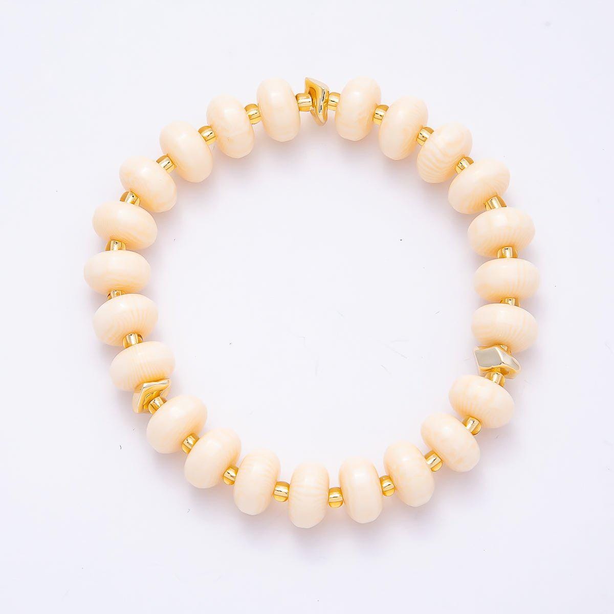 Handmade 10mm Rondelle Resin Bead 8 Inch Stretch Bracelet with Gold Accents Boho Jewelry Fashion Statement Gift for Her | WA-04619