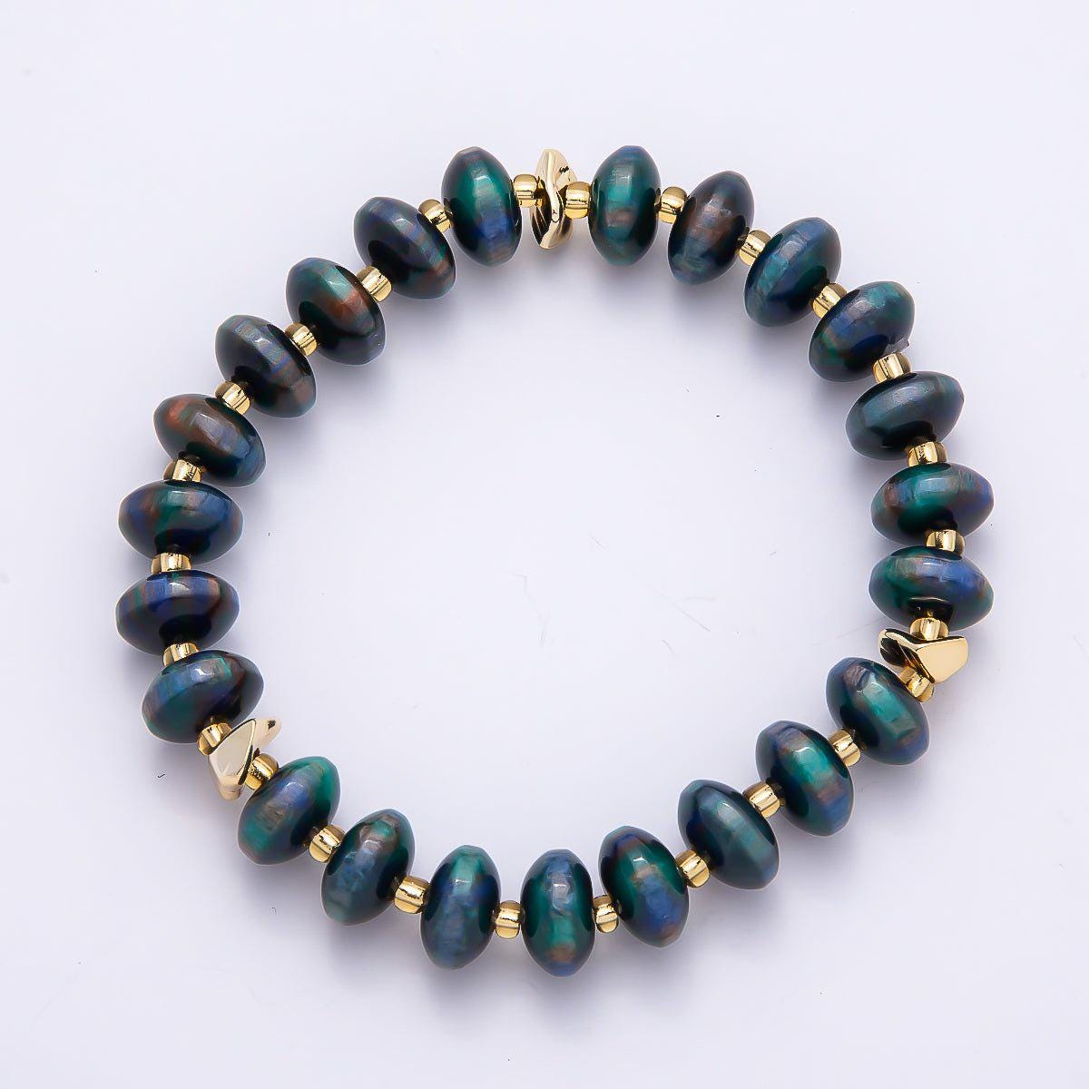 Handmade 10mm Rondelle Resin Bead 8 Inch Stretch Bracelet with Gold Accents Boho Jewelry Fashion Statement Gift for Her | WA-04619