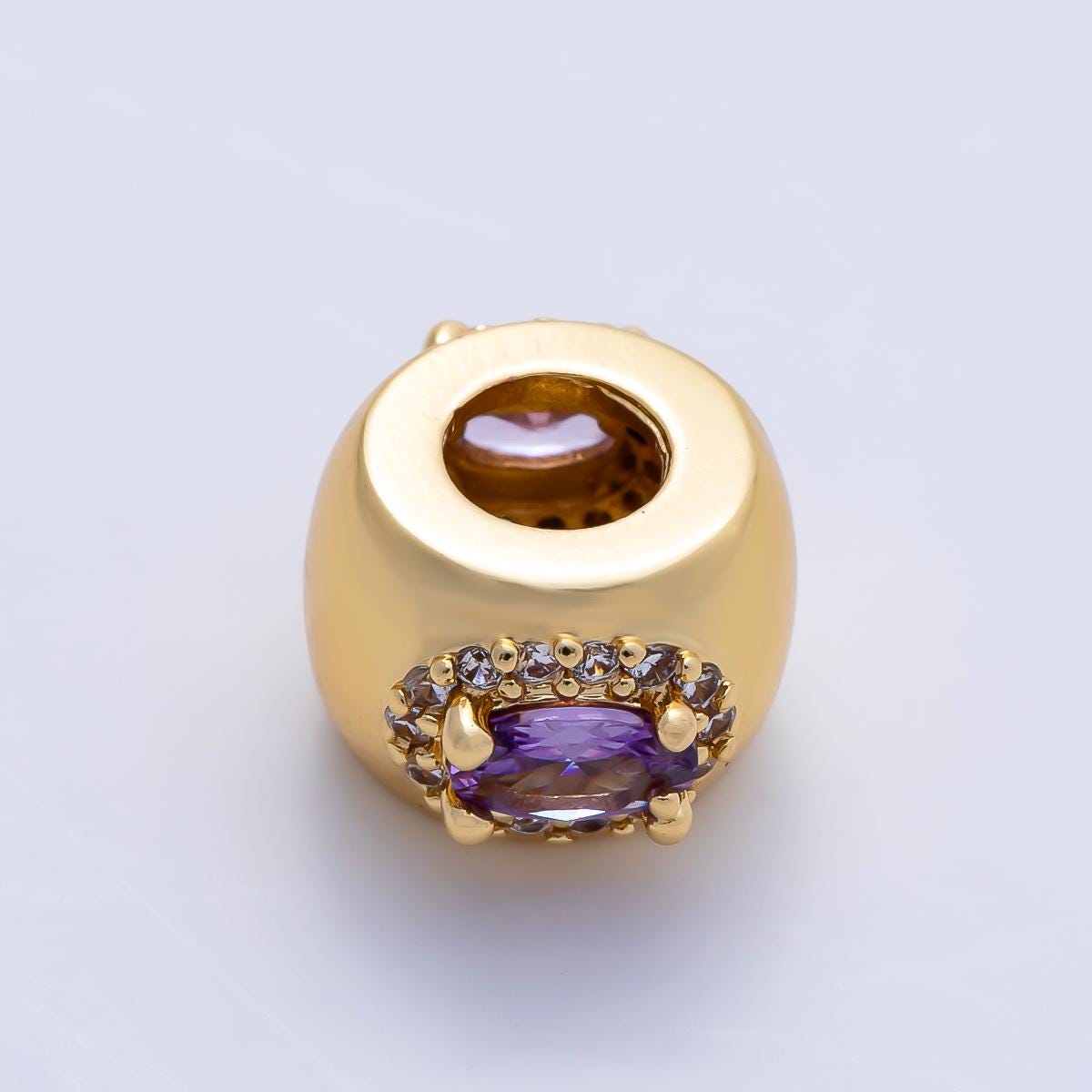 16k gold filled Oval CZ birthstone rondelle spacer beads 10mm DIY Jewelry Making Supply for bracelet necklace Charm Slider BEADS-379