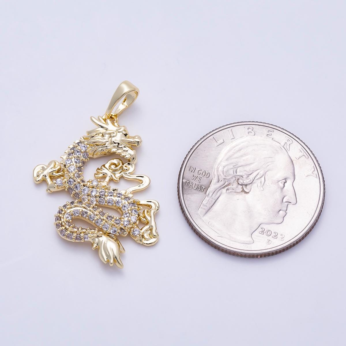 16K Gold Filled 28mm Micro Paved CZ Dragon Animals Pendant Mythical Creature for DIY Edgy Necklace Jewelry Making Supplies | Charms-01384