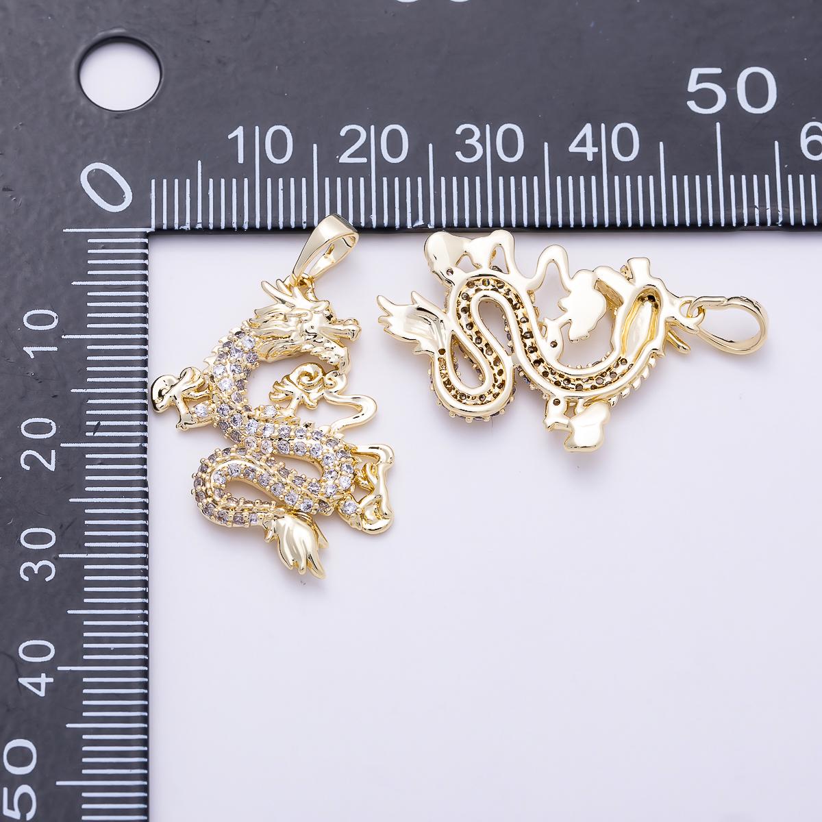 16K Gold Filled 28mm Micro Paved CZ Dragon Animals Pendant Mythical Creature for DIY Edgy Necklace Jewelry Making Supplies | Charms-01384