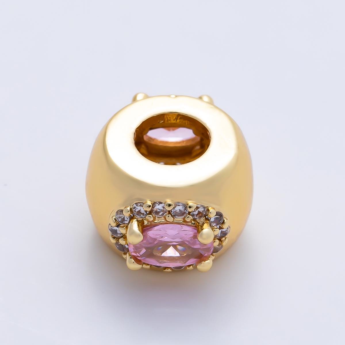 16k gold filled Oval CZ birthstone rondelle spacer beads 10mm DIY Jewelry Making Supply for bracelet necklace Charm Slider BEADS-379