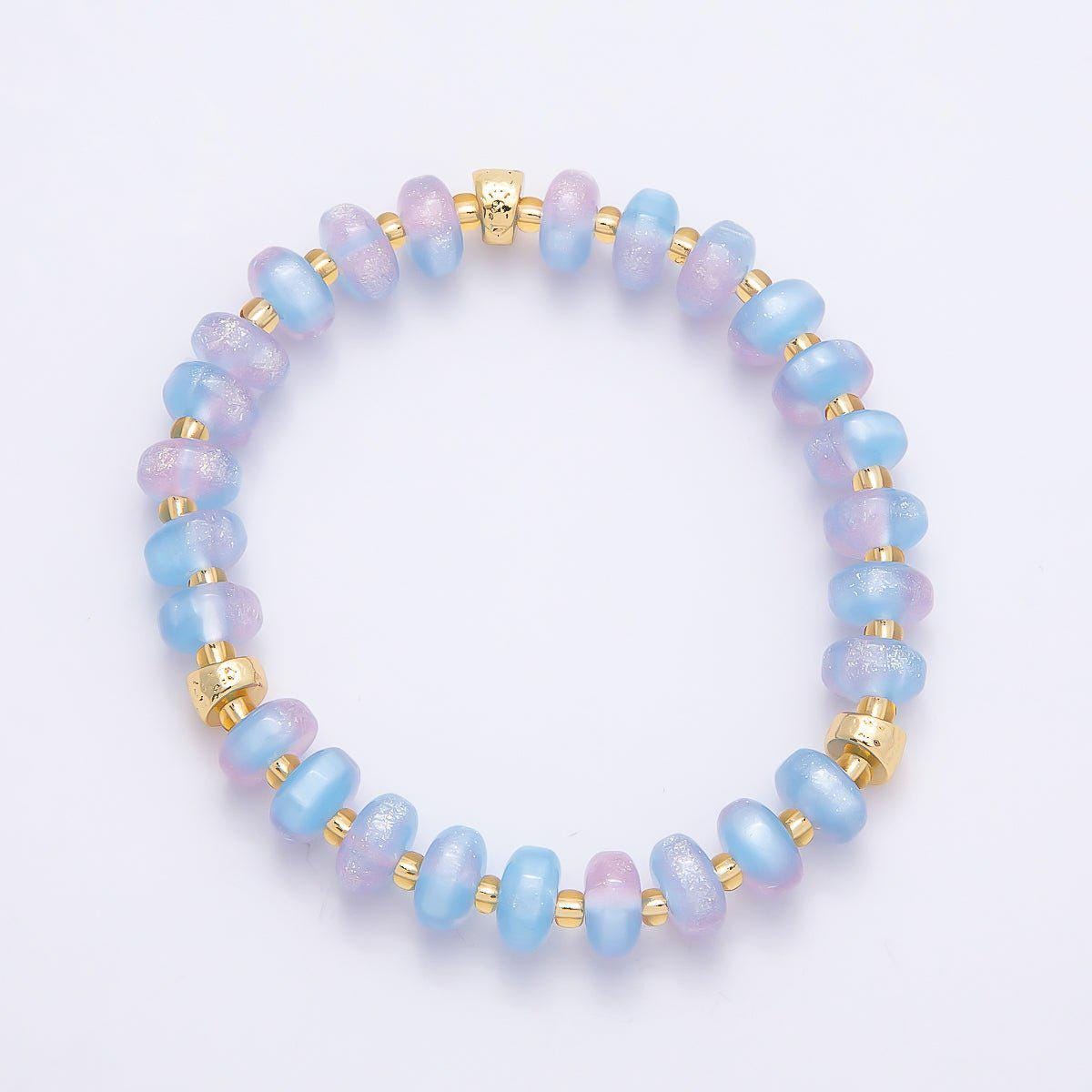 8mm Multicolor, Blue, Yellow, Pink, Orange, Green Glitter Rondelle Bead Resin 7 Inch Stretch Bracelet Shimmer Summer Jewelry | WA-04559