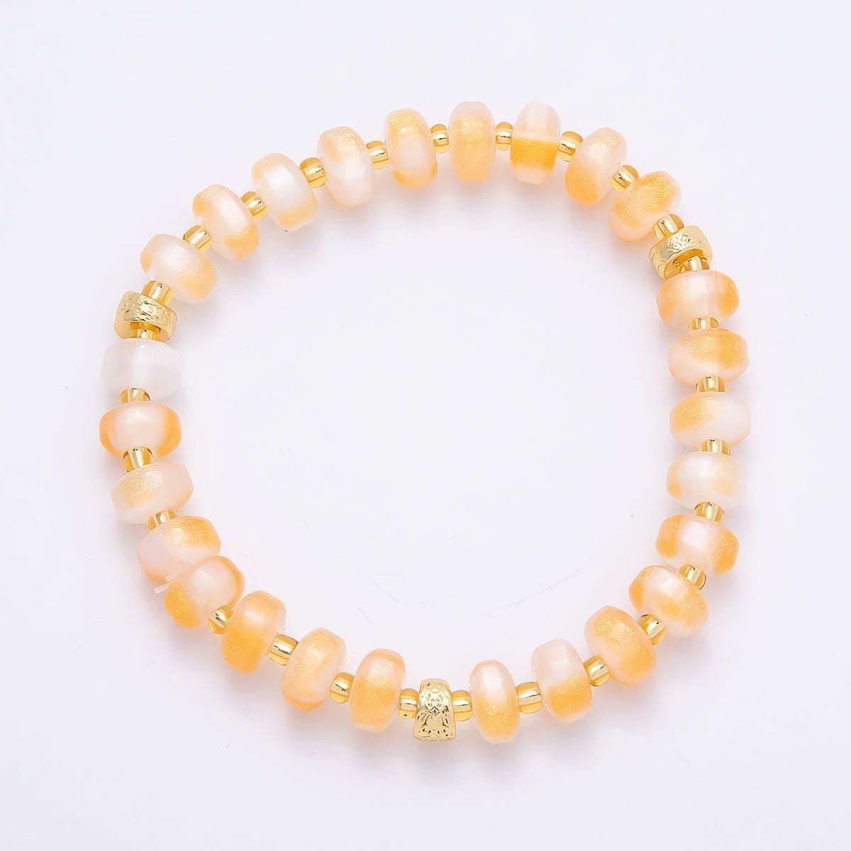 8mm Multicolor, Blue, Yellow, Pink, Orange, Green Glitter Rondelle Bead Resin 7 Inch Stretch Bracelet Shimmer Summer Jewelry | WA-04559