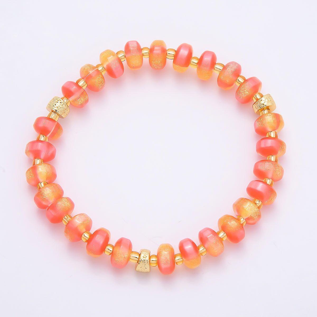 8mm Multicolor, Blue, Yellow, Pink, Orange, Green Glitter Rondelle Bead Resin 7 Inch Stretch Bracelet Shimmer Summer Jewelry | WA-04559