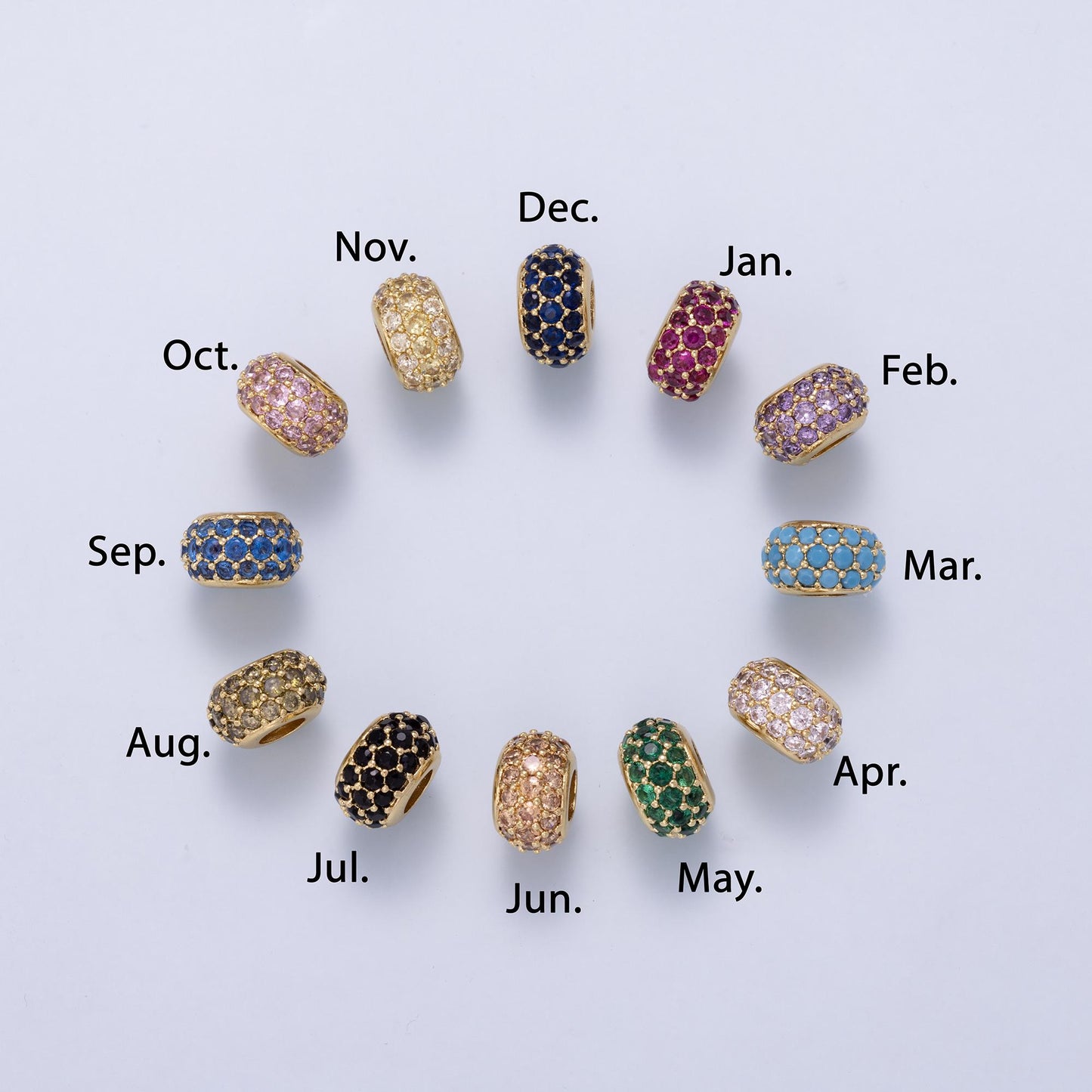 16K Gold Filled 10.5mm Black, Purple, Clear, Green, Blue Micro Paved CZ Rondelle Bead DIY Jewelry Making Supply Birthstone | Beads-000398
