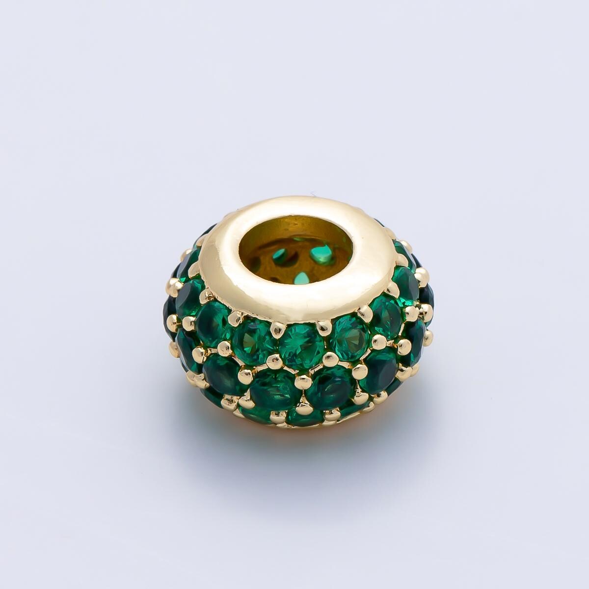 16K Gold Filled 10.5mm Black, Purple, Clear, Green, Blue Micro Paved CZ Rondelle Bead DIY Jewelry Making Supply Birthstone | Beads-000398