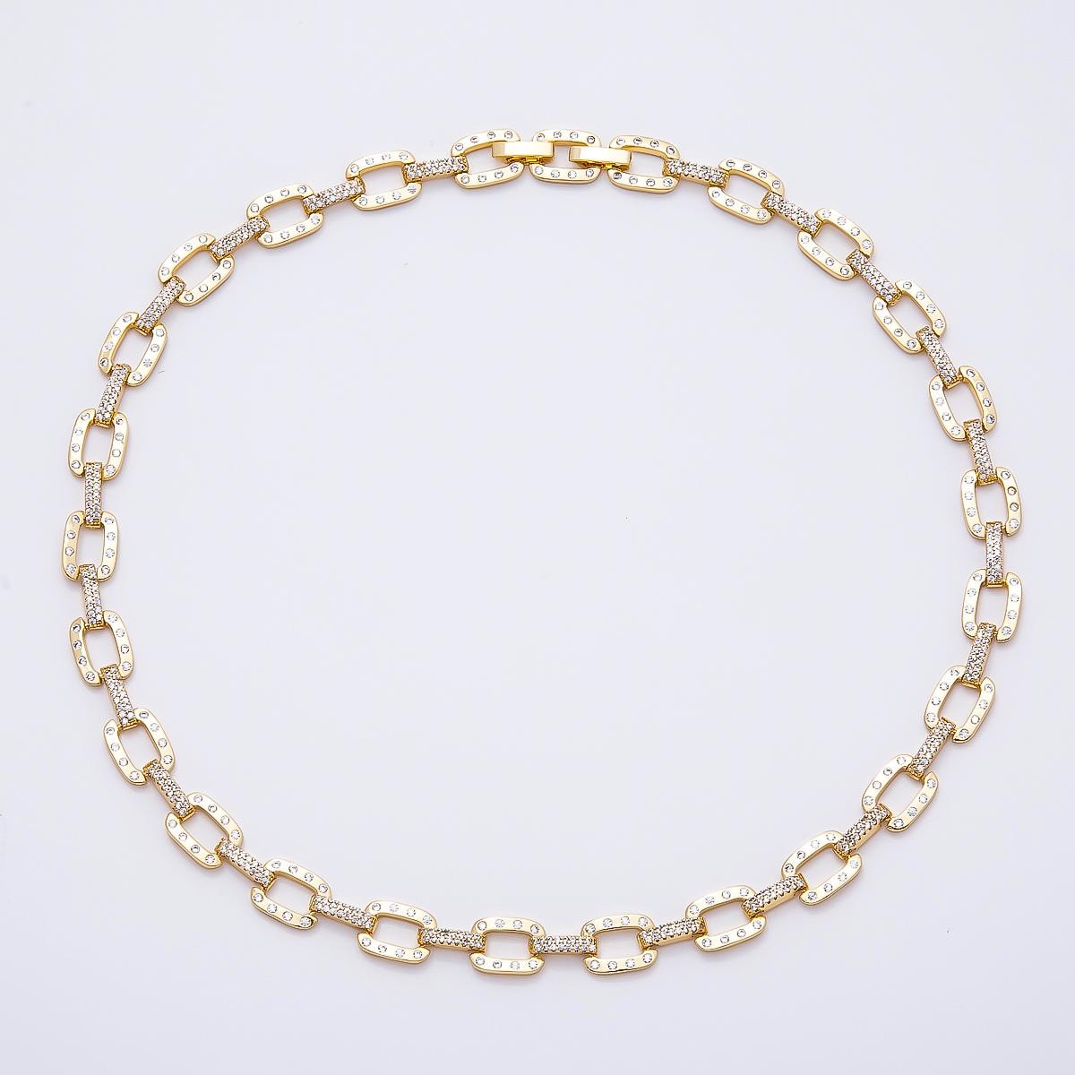 Statement Gold Micro Pave Chain CZ Paper Clip Cable Chain Specialty Link Micro Pave Clear Chain Chunky Chain Necklace WA-4759