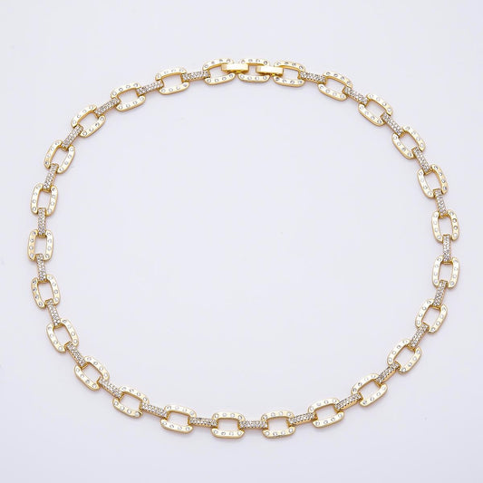 Statement Gold Micro Pave Chain CZ Paper Clip Cable Chain Specialty Link Micro Pave Clear Chain Chunky Chain Necklace WA-4759