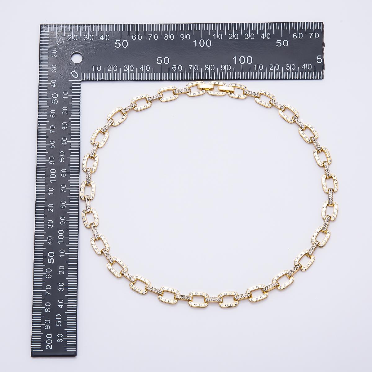 Statement Gold Micro Pave Chain CZ Paper Clip Cable Chain Specialty Link Micro Pave Clear Chain Chunky Chain Necklace WA-4759