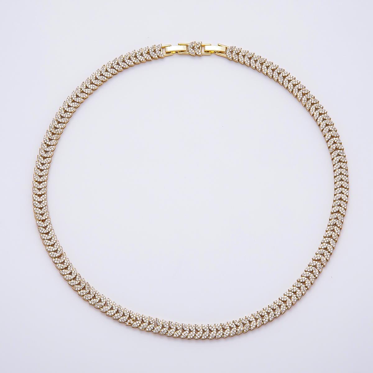 18k Gold Filled Marquise Pave Link Necklace Elegant Luxury Tennis Necklace 17 inch long WA-4758