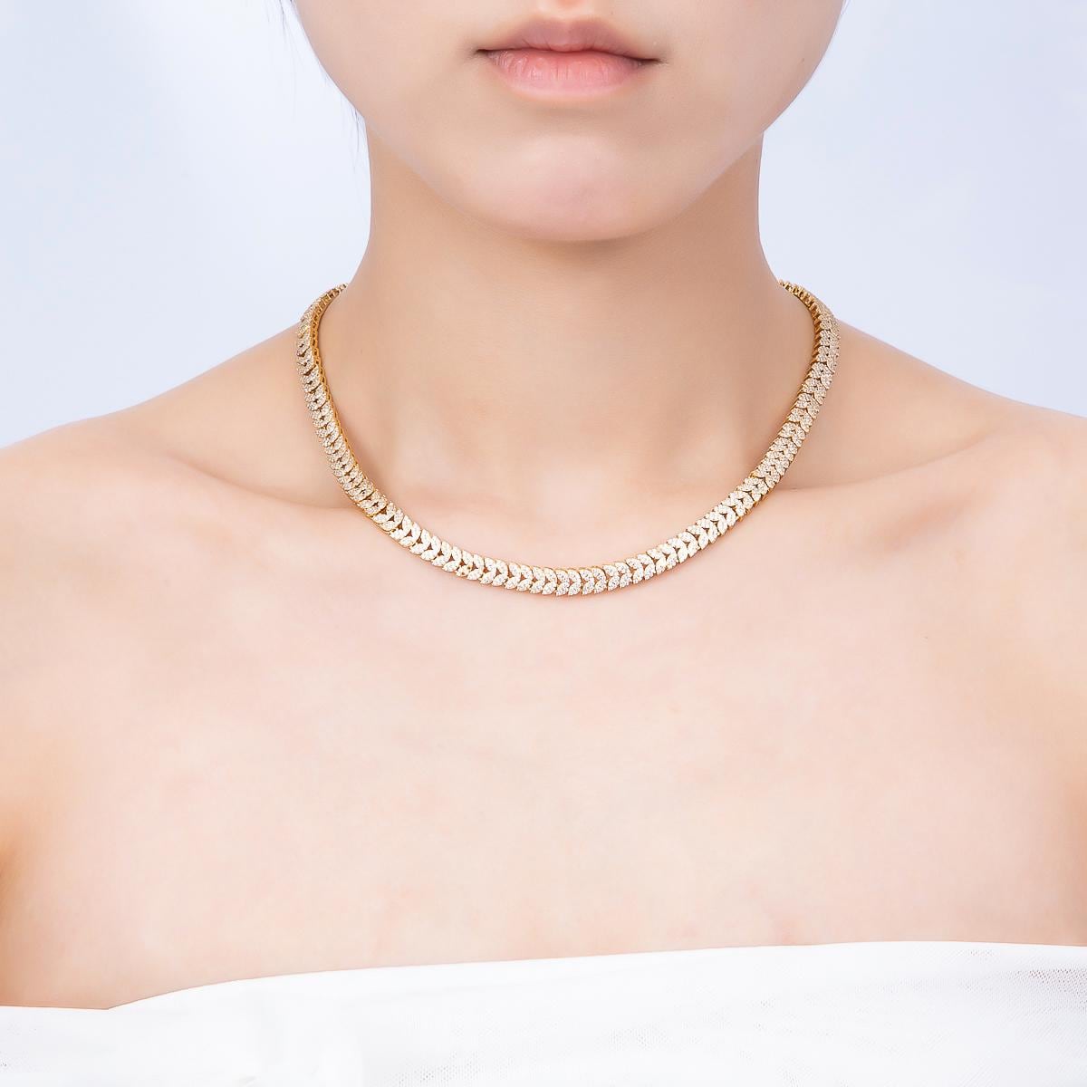 18k Gold Filled Marquise Pave Link Necklace Elegant Luxury Tennis Necklace 17 inch long WA-4758